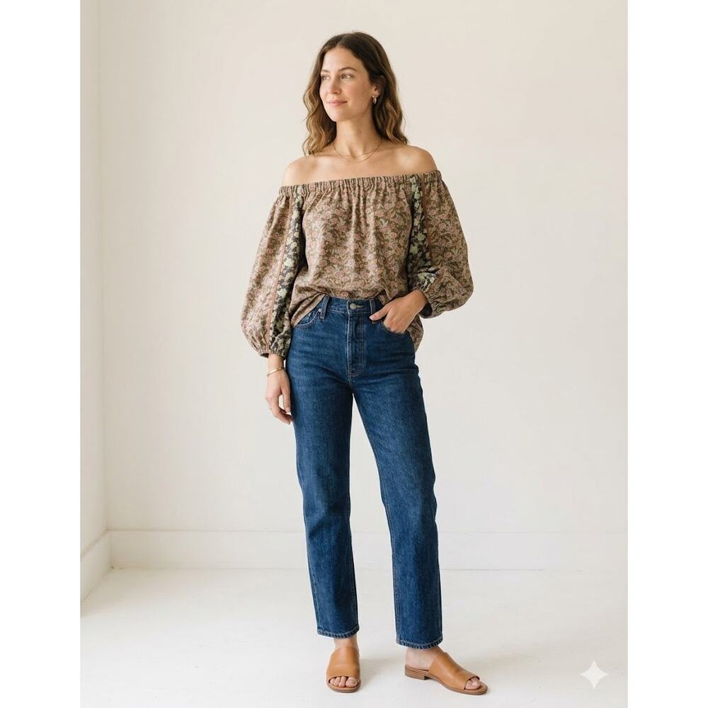 Anthropologie One September Floral Off the Shoulder Puff Sleeve Blouse Small